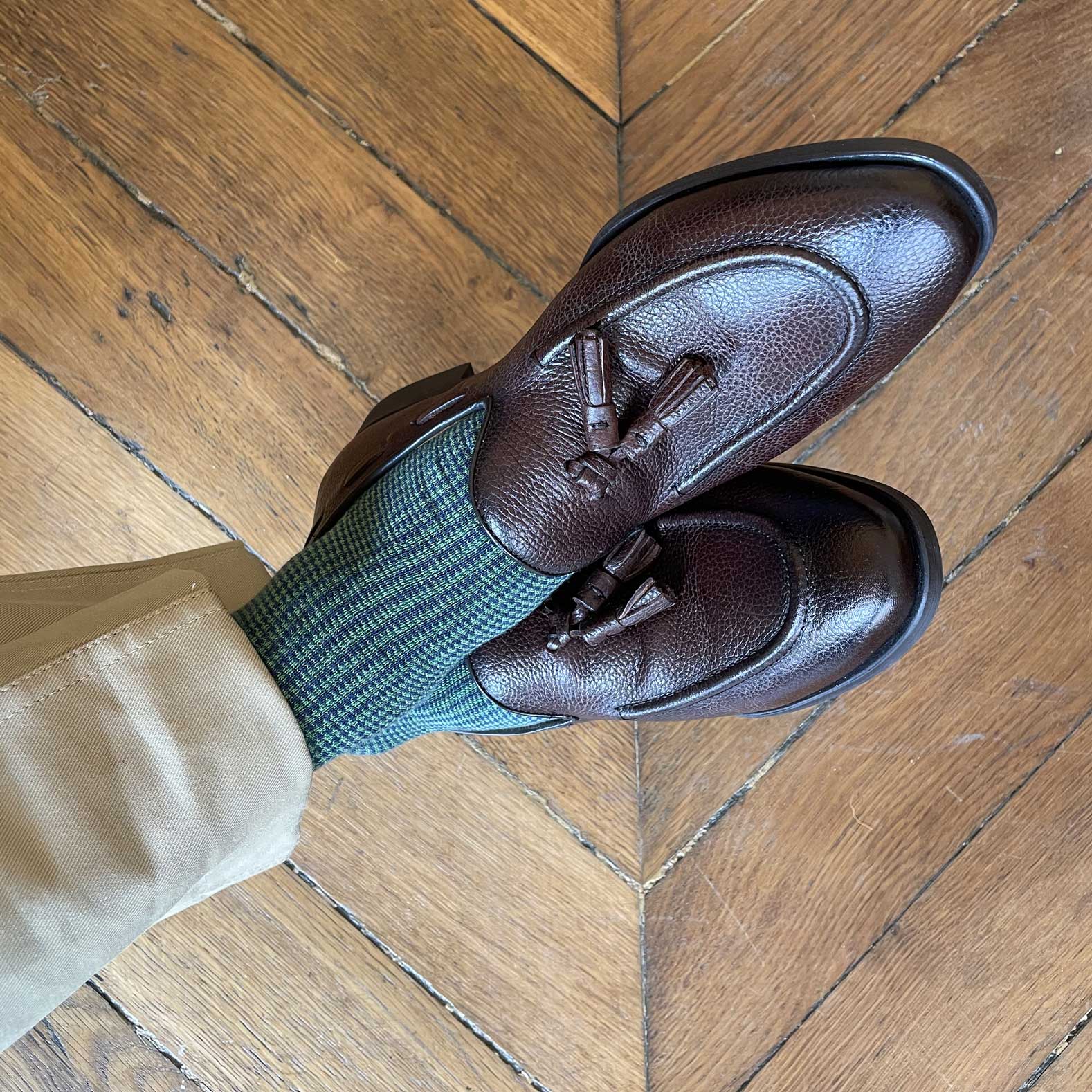 Style élégant homme chaussettes pied de poule vertes